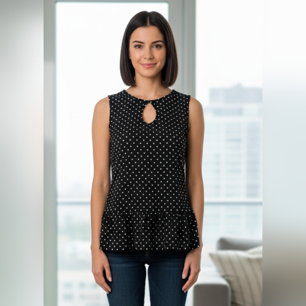 Reitmans Black and White Polka Dot Keyhole Blouse